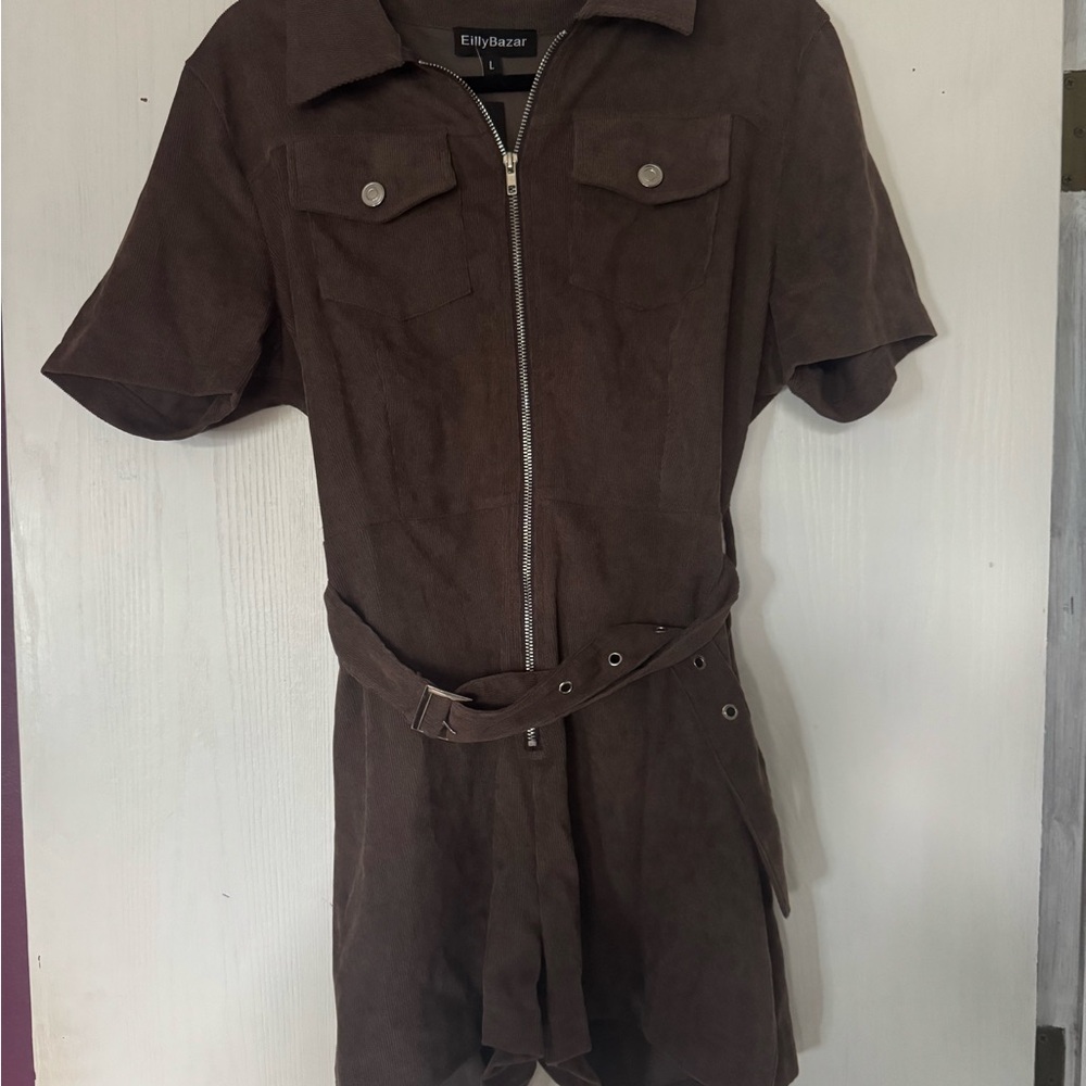 Brown Suede Romper with Belt